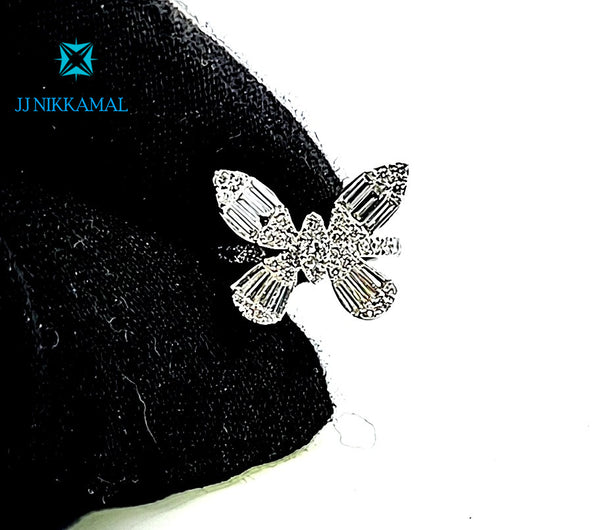18Kt Solid White Gold Butterfly Diamond Ring