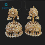 22Kt Solid Gold Jadau Jhumka with freshwater Pearls