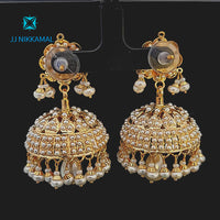 22Kt Solid Gold Jadau Jhumka with freshwater Pearls