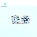 Moissanite Studs 8 mm 2 Carats Each with Four Prong Setting in Solid 14k White & Yellow Gold