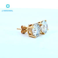 Moissanite Studs 8 mm 2 Carats Each with Four Prong Setting in Solid 14k White & Yellow Gold