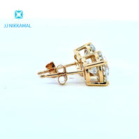 Moissanite Studs 8 mm 2 Carats Each with Four Prong Setting in Solid 14k White & Yellow Gold