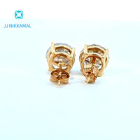 Moissanite Studs 8 mm 2 Carats Each with Four Prong Setting in Solid 14k White & Yellow Gold