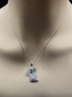 Sterling Silver Cat Design Necklace with Cubic Zirconia