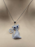 Sterling Silver Cat Design Necklace with Cubic Zirconia