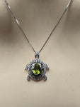 Sterling Silver Tortoise Design with Natural Diamonds and Peridot