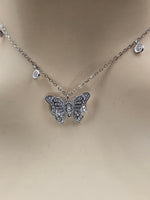 Sterling Silver Butterfly Design Necklace with Cubic Zirconia