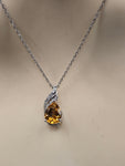 Sterling Silver Necklace with Natural Diamonds and Citrine