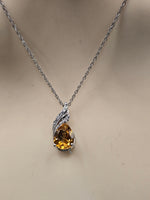 Sterling Silver Necklace with Natural Diamonds and Citrine