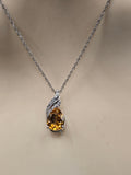 Sterling Silver Necklace with Natural Diamonds and Citrine