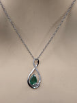 Sterling Silver Necklace with Natural Diamonds and Emerald