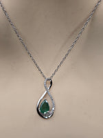 Sterling Silver Necklace with Natural Diamonds and Emerald