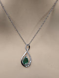 Sterling Silver Necklace with Natural Diamonds and Emerald