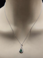 Sterling Silver Necklace with Natural Diamonds and Emerald
