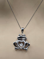 Sterling Silver Frog Design Necklace with Natural Diamonds