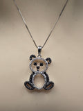 Sterling Silver Bear Design Necklace with Natural Diamonds