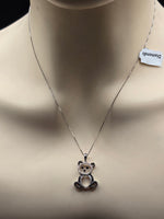 Sterling Silver Bear Design Necklace with Natural Diamonds