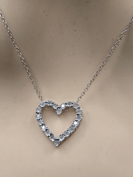 Sterling Silver Heart Design Necklace with Natural Diamonds