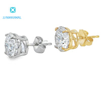 Moissanite Studs 8 mm 2 Carats Each with Four Prong Setting in Solid 14k White & Yellow Gold