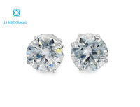 Moissanite Studs 8 mm 2 Carats Each with Four Prong Setting in Solid 14k White & Yellow Gold