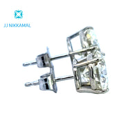 Moissanite Studs 8 mm 2 Carats Each with Four Prong Setting in Solid 14k White & Yellow Gold