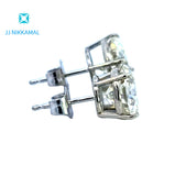 Moissanite Studs 8 mm 2 Carats Each with Four Prong Setting in Solid 14k White & Yellow Gold