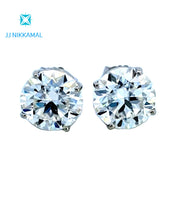 Moissanite Studs 8 mm 2 Carats Each with Four Prong Setting in Solid 14k White & Yellow Gold