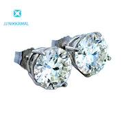 Moissanite Studs 8 mm 2 Carats Each with Four Prong Setting in Solid 14k White & Yellow Gold