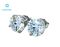 Moissanite Studs 8 mm 2 Carats Each with Four Prong Setting in Solid 14k White & Yellow Gold
