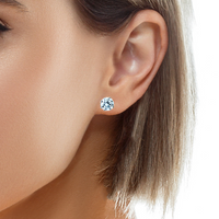 Moissanite Studs 8 mm 2 Carats Each with Four Prong Setting in Solid 14k White & Yellow Gold