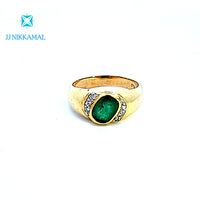 Made in Thailand Certified Natural Emerald and Diamond Ring in Solid 18Kt Gold