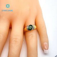 Made in Thailand Certified Natural Emerald and Diamond Ring in Solid 18Kt Gold