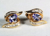 Diamond Studs with Natural Tannzanite in Solid 14Kt Yellow Gold