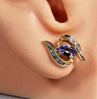 Diamond Studs with Natural Tannzanite in Solid 14Kt Yellow Gold