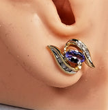 Diamond Studs with Natural Tannzanite in Solid 14Kt Yellow Gold
