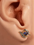 Diamond Studs with Natural Tannzanite in Solid 14Kt Yellow Gold