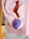 Natural Purple Jade Studs in Solid 14kt Gold