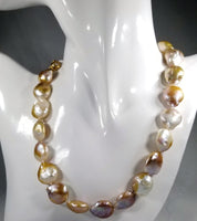 Big Fresh Water Naturally Color Baroque Pearls Strand with 14Kt Solid Gold Clasp