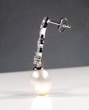 14Kt Solid White Gold Earrings with Diamonds & Freshwater Pearls