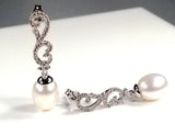 14Kt Solid White Gold Earrings with Diamonds & Freshwater Pearls