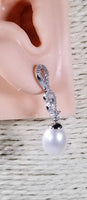 14Kt Solid White Gold Earrings with Diamonds & Freshwater Pearls