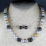 Beautiful Strand of South Sea Pearls in Multi Color with Studs in Solid White Go