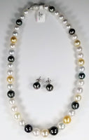 Beautiful Strand of South Sea Pearls in Multi Color with Studs in Solid White Go