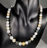 Beautiful Strand of South Sea Pearls in Multi Color with Studs in Solid White Go