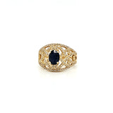 Natural (Untreated) Sapphire Ring With Diamonds in Solid 14Kt Yellow Gold