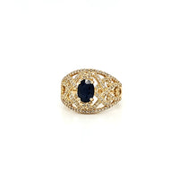 Natural (Untreated) Sapphire Ring With Diamonds in Solid 14Kt Yellow Gold