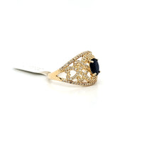Natural (Untreated) Sapphire Ring With Diamonds in Solid 14Kt Yellow Gold