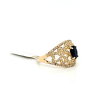 Natural (Untreated) Sapphire Ring With Diamonds in Solid 14Kt Yellow Gold