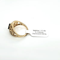 Natural (Untreated) Sapphire Ring With Diamonds in Solid 14Kt Yellow Gold