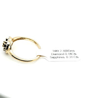 Natural (Untreated) Sapphire Ring With Diamonds in Solid 14Kt Yellow Gold